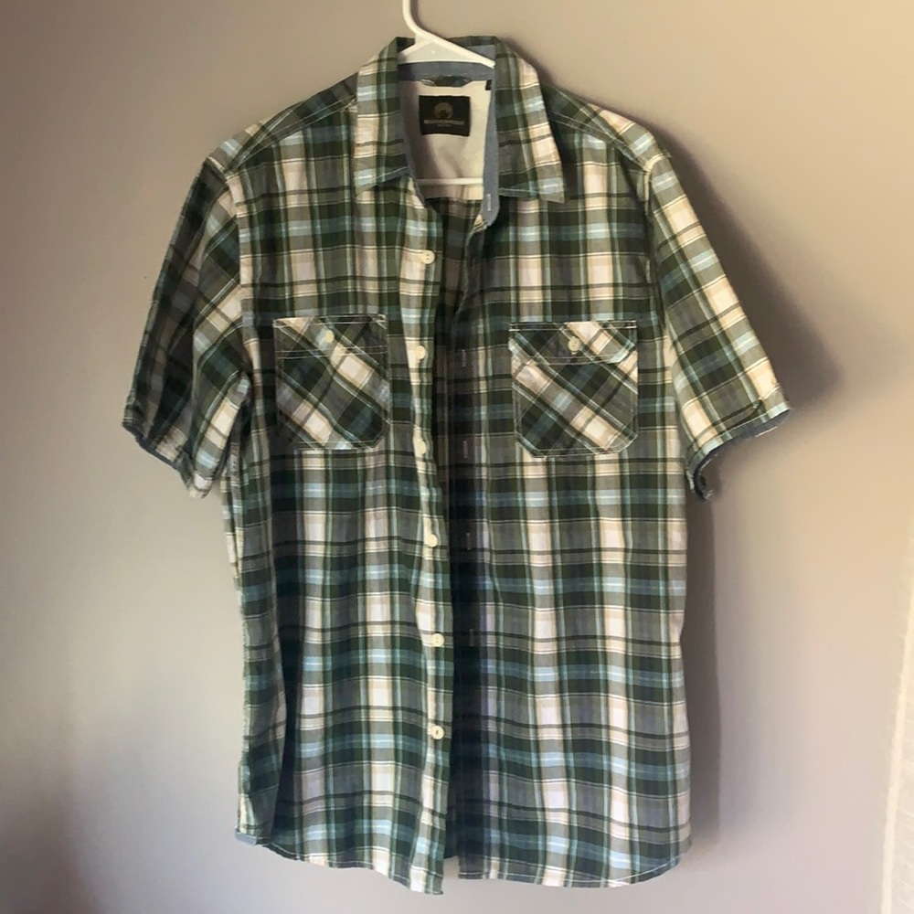 Weatherproof Men’s Green/Blue Plaid Short Sleeve Button Down